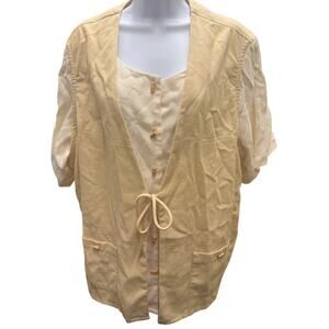 VTG Koret Cottage Core Shirt Womens SZ 20W Vest Shirt Button Yellow White Plus